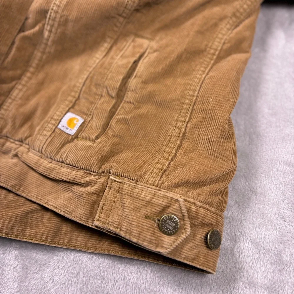 Carhartt Sherpa Lined Corduroy Jacket Women's‎ Small Tan Trucker Coat Work Wear